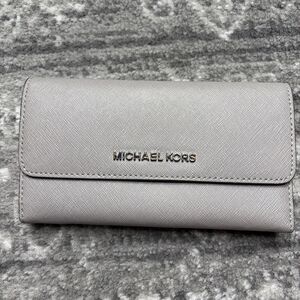 Michael Kors Jet Set Travel Trifold Saffiano Leather Wallet Gray